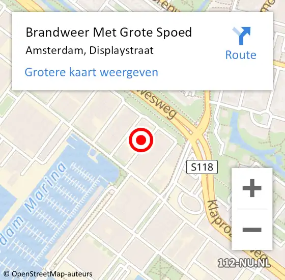 Locatie op kaart van de 112 melding: Brandweer Met Grote Spoed Naar Amsterdam, Displaystraat op 29 juni 2022 15:44