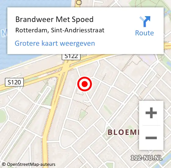 Locatie op kaart van de 112 melding: Brandweer Met Spoed Naar Rotterdam, Sint-Andriesstraat op 29 juni 2022 15:45