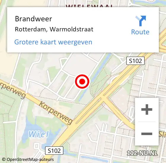 Locatie op kaart van de 112 melding: Brandweer Rotterdam, Warmoldstraat op 29 juni 2022 15:52