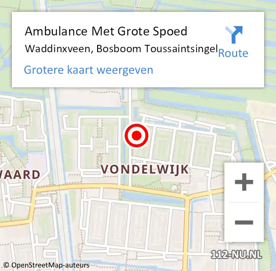 Locatie op kaart van de 112 melding: Ambulance Met Grote Spoed Naar Waddinxveen, Bosboom Toussaintsingel op 29 juni 2022 15:59
