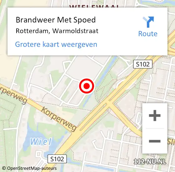 Locatie op kaart van de 112 melding: Brandweer Met Spoed Naar Rotterdam, Warmoldstraat op 29 juni 2022 16:42