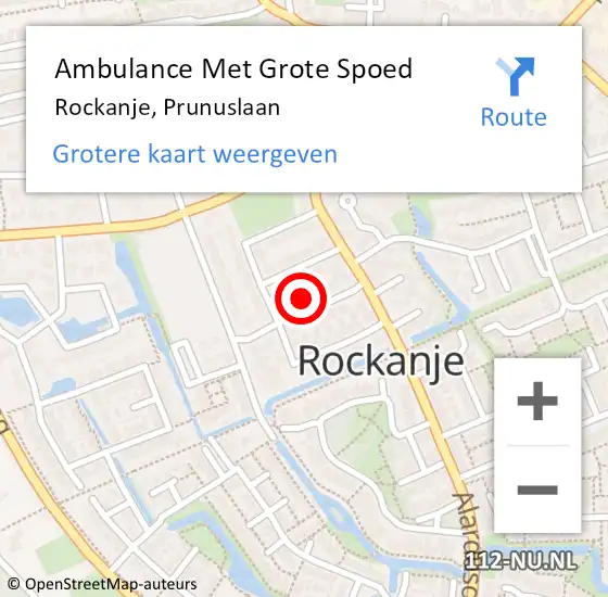 Locatie op kaart van de 112 melding: Ambulance Met Grote Spoed Naar Rockanje, Prunuslaan op 8 juli 2022 16:51