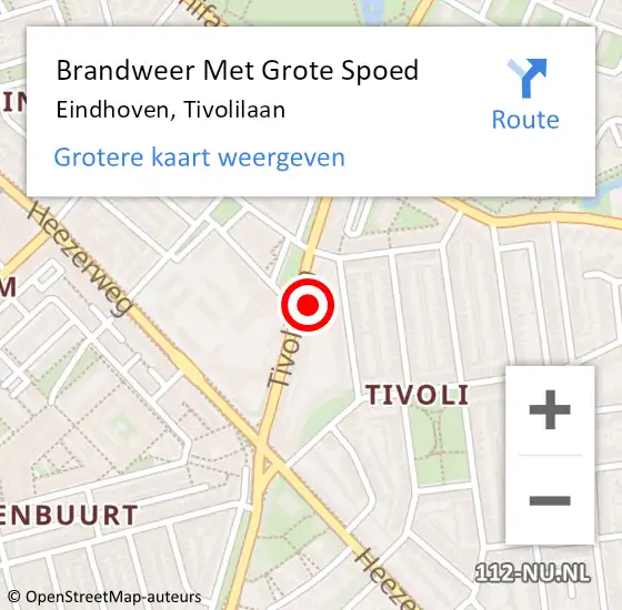 Locatie op kaart van de 112 melding: Brandweer Met Grote Spoed Naar Eindhoven, Tivolilaan op 12 juli 2022 09:01