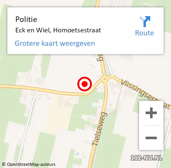 Locatie op kaart van de 112 melding: Politie Eck en Wiel, Homoetsestraat op 16 juli 2022 10:27