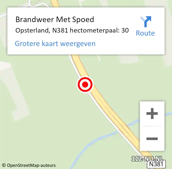 Locatie op kaart van de 112 melding: Brandweer Met Spoed Naar Opsterland, N381 hectometerpaal: 30 op 28 juli 2022 01:57