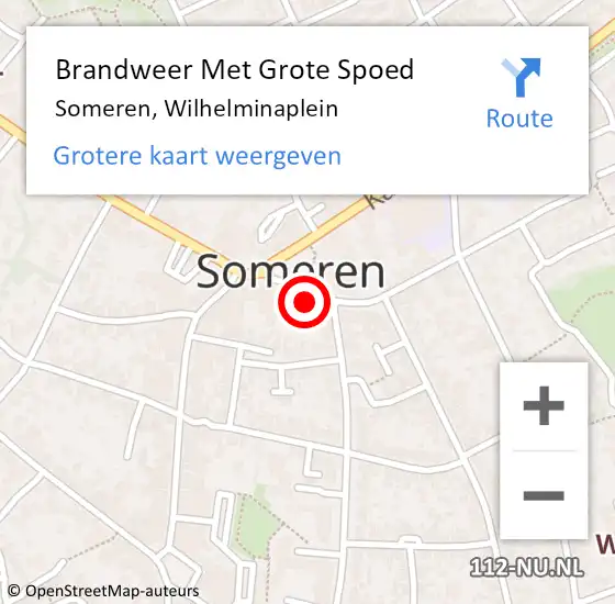 Locatie op kaart van de 112 melding: Brandweer Met Grote Spoed Naar Someren, Wilhelminaplein op 5 augustus 2022 16:09