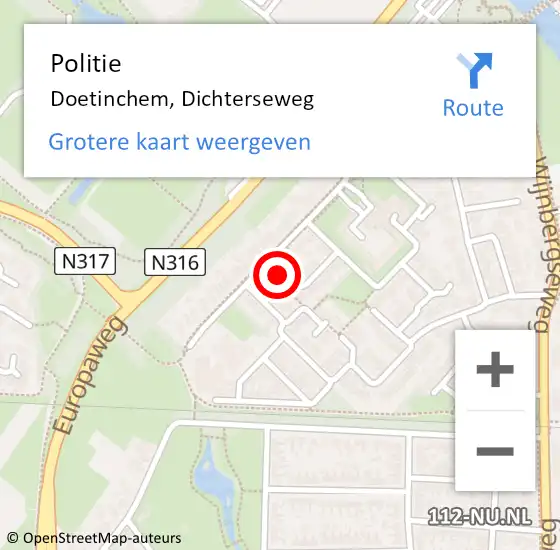 Locatie op kaart van de 112 melding: Politie Doetinchem, Dichterseweg op 10 augustus 2022 18:09