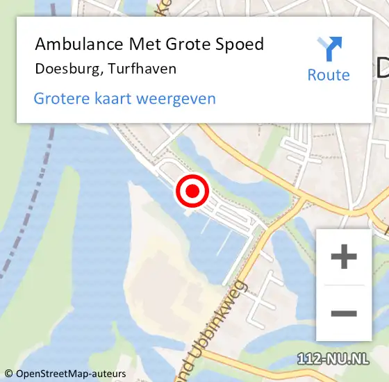 Locatie op kaart van de 112 melding: Ambulance Met Grote Spoed Naar Doesburg, Turfhaven op 11 augustus 2022 11:23