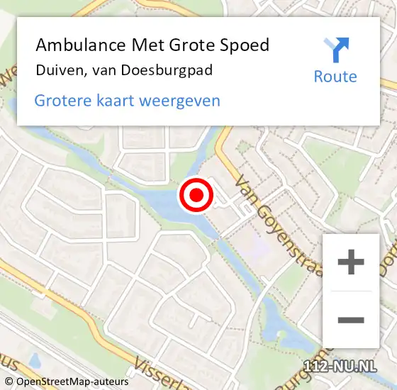 Locatie op kaart van de 112 melding: Ambulance Met Grote Spoed Naar Duiven, van Doesburgpad op 13 augustus 2022 19:03