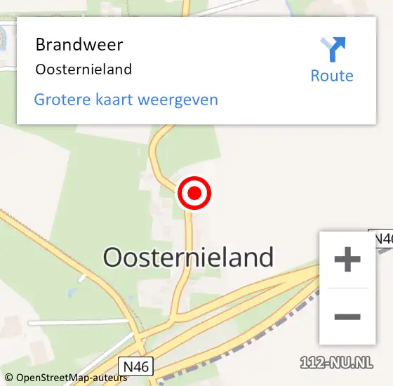 Locatie op kaart van de 112 melding: Brandweer Oosternieland op 14 augustus 2022 07:54