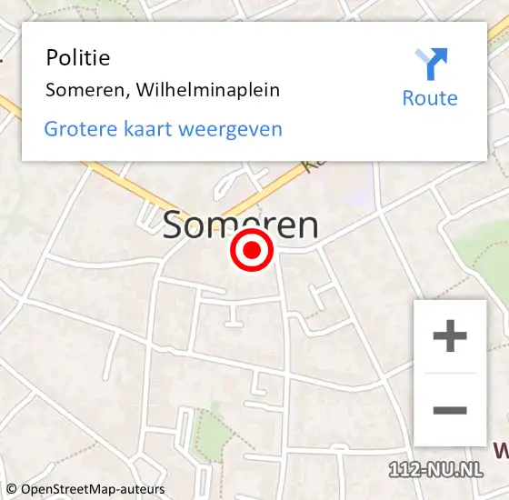 Locatie op kaart van de 112 melding: Politie Someren, Wilhelminaplein op 14 augustus 2022 08:37