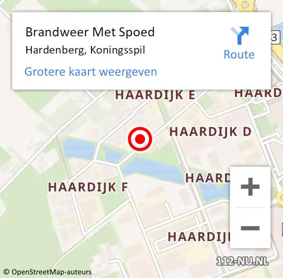 Locatie op kaart van de 112 melding: Brandweer Met Spoed Naar Hardenberg, Koningsspil op 14 augustus 2022 09:14