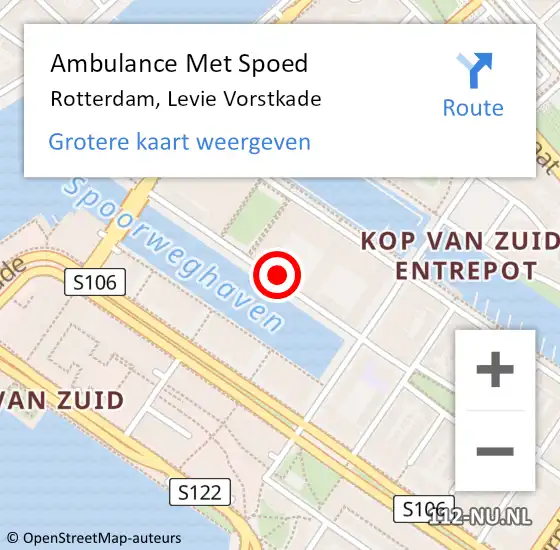 Locatie op kaart van de 112 melding: Ambulance Met Spoed Naar Rotterdam, Levie Vorstkade op 14 augustus 2022 09:26
