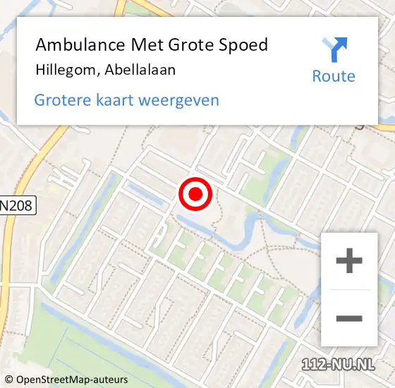 Locatie op kaart van de 112 melding: Ambulance Met Grote Spoed Naar Hillegom, Abellalaan op 18 augustus 2022 14:57