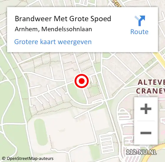 Locatie op kaart van de 112 melding: Brandweer Met Grote Spoed Naar Arnhem, Mendelssohnlaan op 21 augustus 2022 15:20