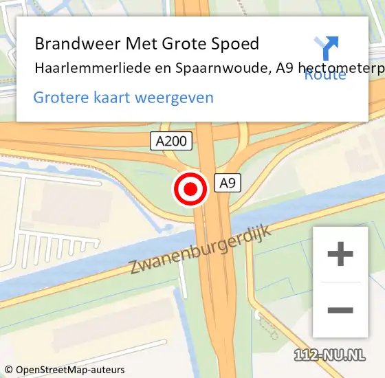 Locatie op kaart van de 112 melding: Brandweer Met Grote Spoed Naar Haarlemmerliede en Spaarnwoude, A9 hectometerpaal: 42,8 op 24 augustus 2022 14:55