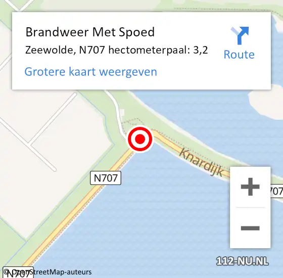 Locatie op kaart van de 112 melding: Brandweer Met Spoed Naar Zeewolde, N707 hectometerpaal: 3,2 op 30 augustus 2022 13:41