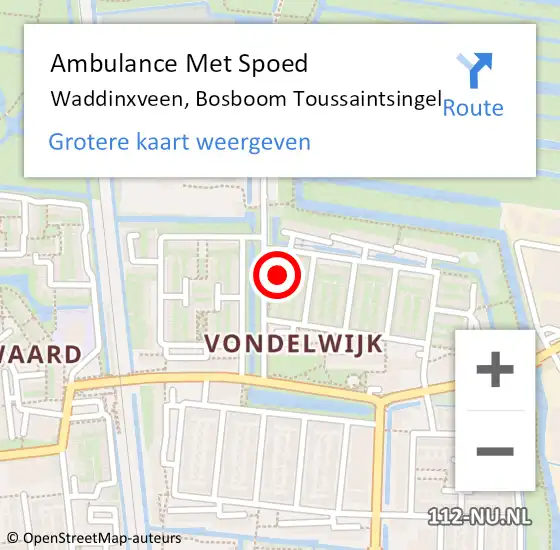 Locatie op kaart van de 112 melding: Ambulance Met Spoed Naar Waddinxveen, Bosboom Toussaintsingel op 10 september 2022 08:56