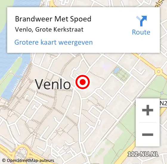 Locatie op kaart van de 112 melding: Brandweer Met Spoed Naar Venlo, Grote Kerkstraat op 3 oktober 2022 20:44