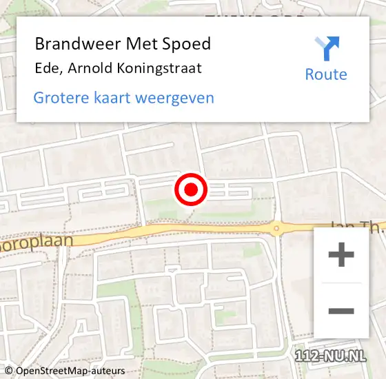 Locatie op kaart van de 112 melding: Brandweer Met Spoed Naar Ede, Arnold Koningstraat op 4 oktober 2022 16:51