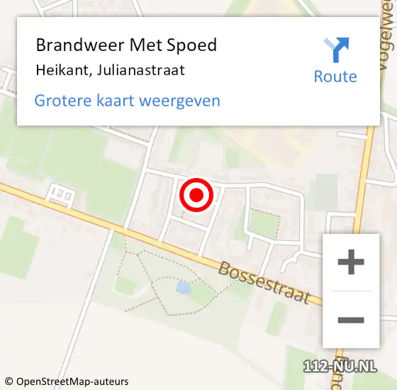 Locatie op kaart van de 112 melding: Brandweer Met Spoed Naar Heikant, Julianastraat op 10 oktober 2022 09:54