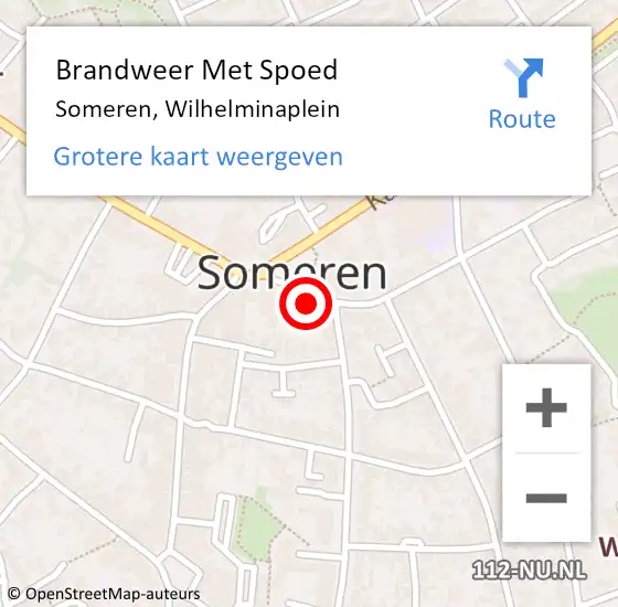 Locatie op kaart van de 112 melding: Brandweer Met Spoed Naar Someren, Wilhelminaplein op 10 oktober 2022 20:41
