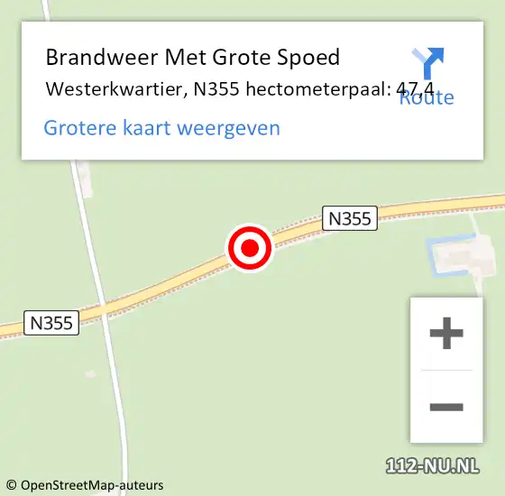 Locatie op kaart van de 112 melding: Brandweer Met Grote Spoed Naar Westerkwartier, N355 hectometerpaal: 47,4 op 12 oktober 2022 08:37