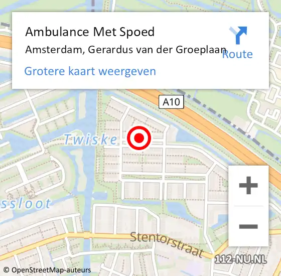 Locatie op kaart van de 112 melding: Ambulance Met Spoed Naar Amsterdam, Gerardus van der Groeplaan op 13 oktober 2022 17:46