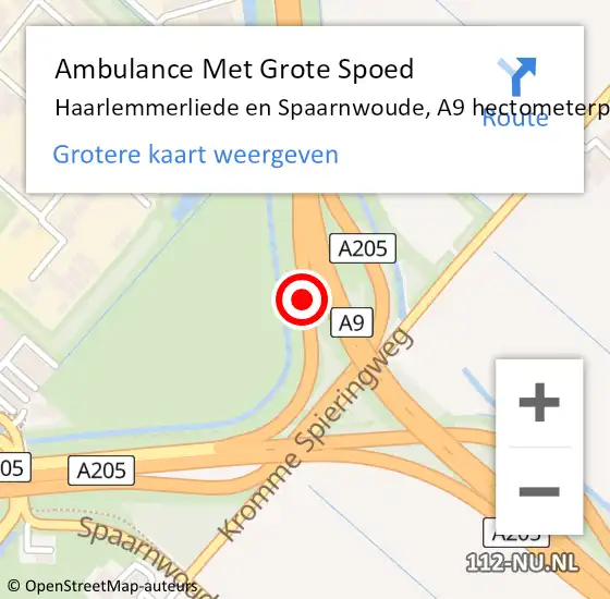 Locatie op kaart van de 112 melding: Ambulance Met Grote Spoed Naar Haarlemmerliede en Spaarnwoude, A9 hectometerpaal: 41,7 op 16 oktober 2022 03:53