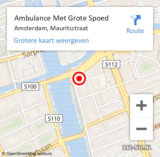 Locatie op kaart van de 112 melding: Ambulance Met Grote Spoed Naar Amsterdam, Mauritsstraat op 24 oktober 2022 12:54