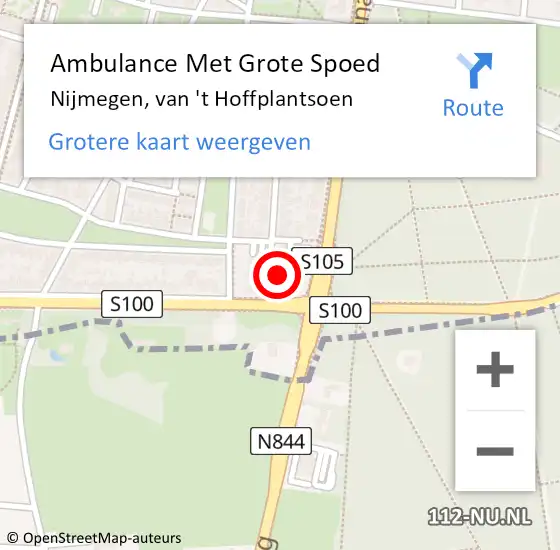 Locatie op kaart van de 112 melding: Ambulance Met Grote Spoed Naar Nijmegen, van 't Hoffplantsoen op 31 oktober 2022 16:58