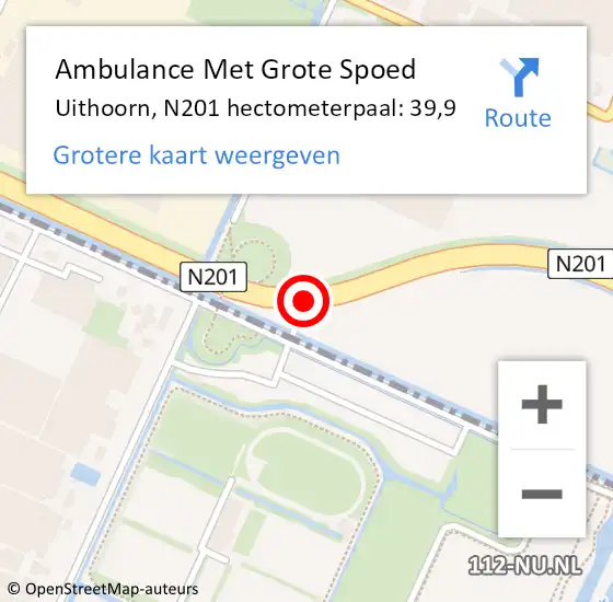 Locatie op kaart van de 112 melding: Ambulance Met Grote Spoed Naar Uithoorn, N201 hectometerpaal: 39,9 op 4 november 2022 12:04