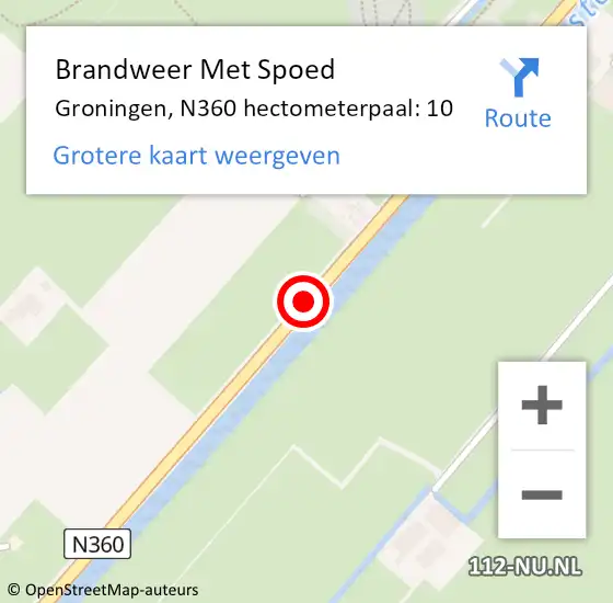 Locatie op kaart van de 112 melding: Brandweer Met Spoed Naar Groningen, N360 hectometerpaal: 10 op 12 november 2022 08:43