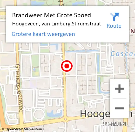 Locatie op kaart van de 112 melding: Brandweer Met Grote Spoed Naar Hoogeveen, van Limburg Stirumstraat op 20 november 2022 12:20