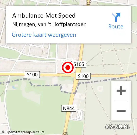 Locatie op kaart van de 112 melding: Ambulance Met Spoed Naar Nijmegen, van 't Hoffplantsoen op 22 november 2022 15:16