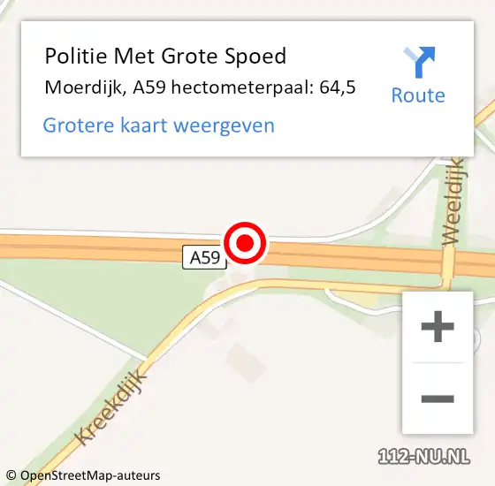 Locatie op kaart van de 112 melding: Politie Met Grote Spoed Naar Moerdijk, A59 hectometerpaal: 64,5 op 27 november 2022 17:59