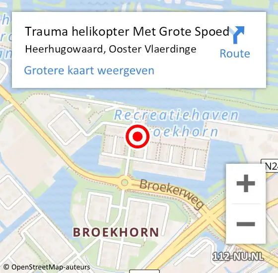 Locatie op kaart van de 112 melding: Trauma helikopter Met Grote Spoed Naar Heerhugowaard, Ooster Vlaerdinge op 27 november 2022 19:48