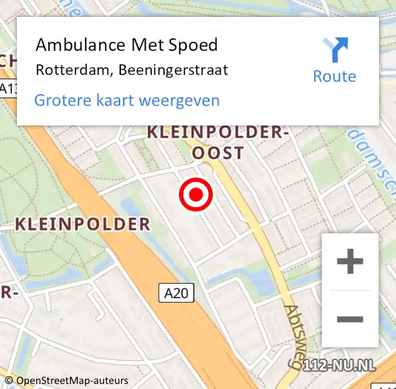 Locatie op kaart van de 112 melding: Ambulance Met Spoed Naar Rotterdam, Beeningerstraat op 27 november 2022 20:49
