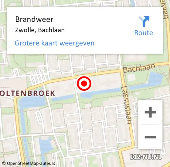 Locatie op kaart van de 112 melding: Brandweer Zwolle, Bachlaan op 27 november 2022 20:51