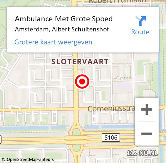 Locatie op kaart van de 112 melding: Ambulance Met Grote Spoed Naar Amsterdam, Albert Schultenshof op 16 december 2022 09:34