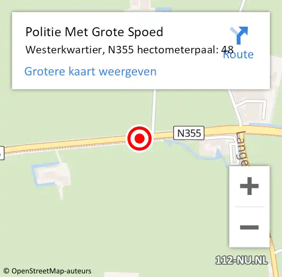 Locatie op kaart van de 112 melding: Politie Met Grote Spoed Naar Westerkwartier, N355 hectometerpaal: 48 op 16 december 2022 22:01