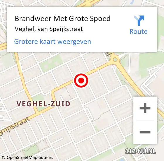 Locatie op kaart van de 112 melding: Brandweer Met Grote Spoed Naar Veghel, van Speijkstraat op 19 december 2022 16:43
