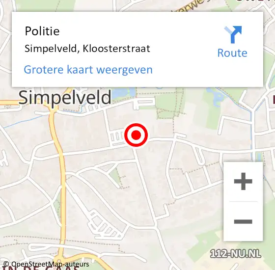 Locatie op kaart van de 112 melding: Politie Simpelveld, Kloosterstraat op 22 december 2022 16:59