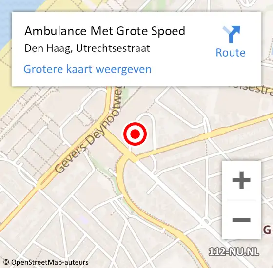 Locatie op kaart van de 112 melding: Ambulance Met Grote Spoed Naar Den Haag, Utrechtsestraat op 22 december 2022 21:19