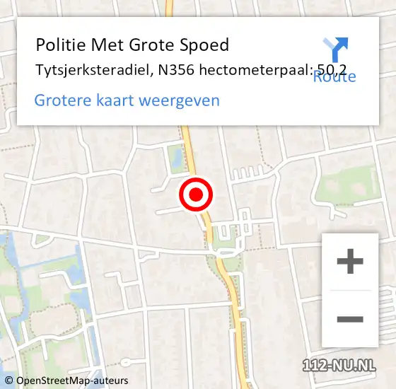 Locatie op kaart van de 112 melding: Politie Met Grote Spoed Naar Tytsjerksteradiel, N356 hectometerpaal: 50,2 op 28 december 2022 15:03