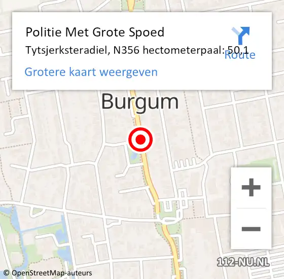 Locatie op kaart van de 112 melding: Politie Met Grote Spoed Naar Tytsjerksteradiel, N356 hectometerpaal: 50,1 op 28 december 2022 15:08