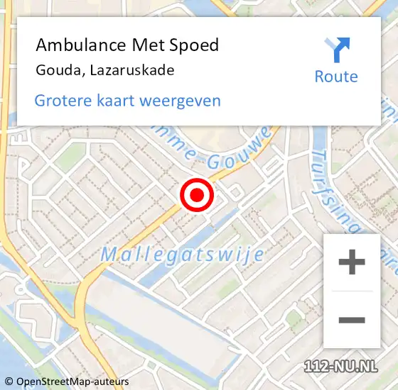 Locatie op kaart van de 112 melding: Ambulance Met Spoed Naar Gouda, Lazaruskade op 1 januari 2023 20:33
