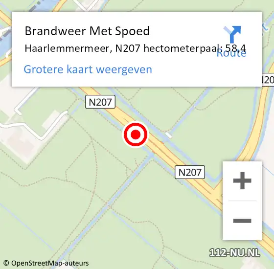 Locatie op kaart van de 112 melding: Brandweer Met Spoed Naar Haarlemmermeer, N207 hectometerpaal: 58,4 op 2 januari 2023 10:13
