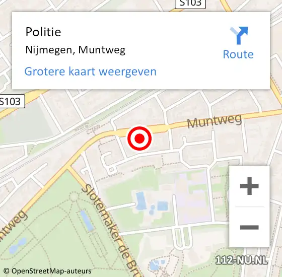 Locatie op kaart van de 112 melding: Politie Nijmegen, Muntweg op 11 januari 2023 10:55