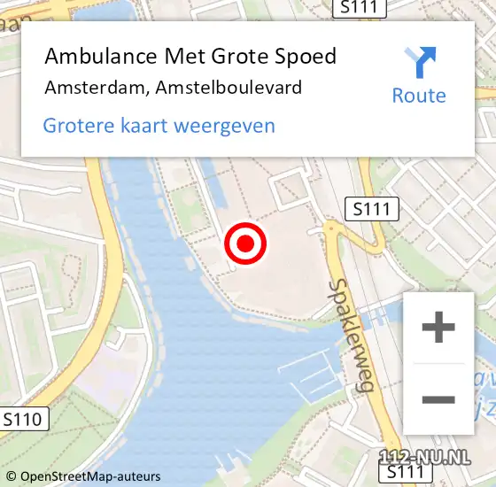 Locatie op kaart van de 112 melding: Ambulance Met Grote Spoed Naar Amsterdam, Amstelboulevard op 17 januari 2023 22:37